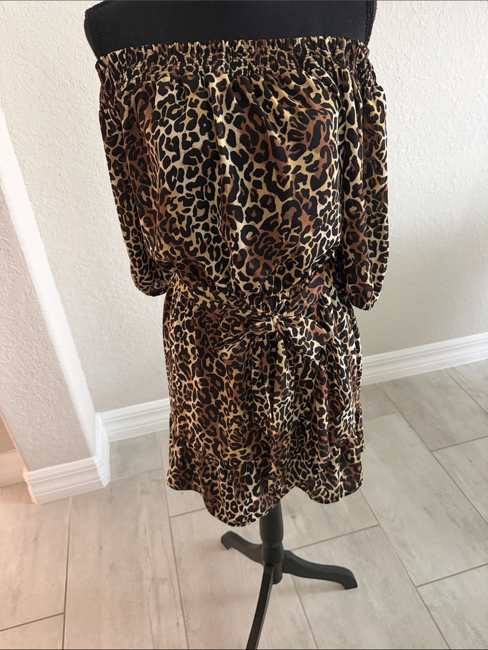 Lilly Pulitzer Leopard-Print Off-Shoulder Mini Dress in Brown and Black